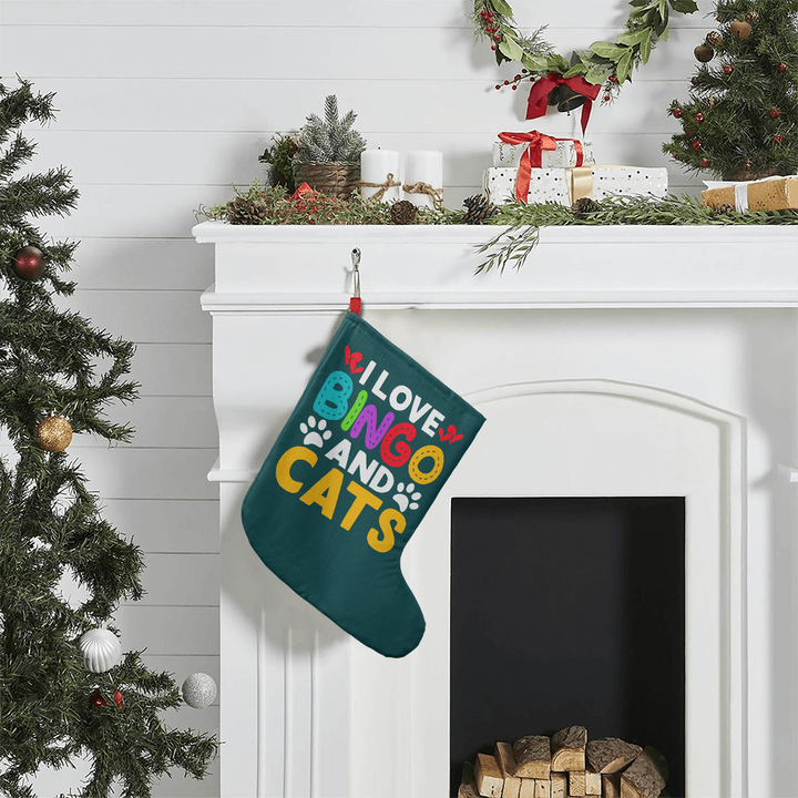I Love Bingo And Cats Giant Holiday Stocking – Gift for Her - Gift for Him