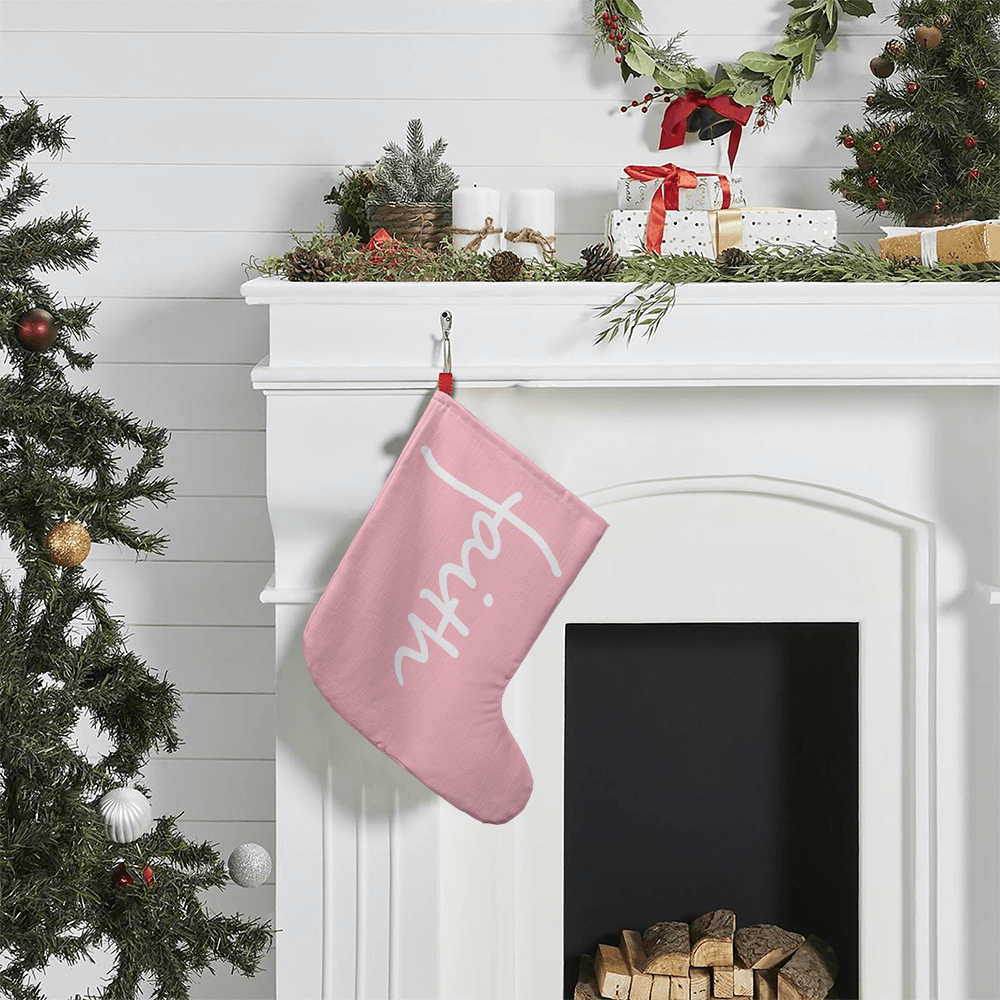 Faith (White) - Giant Holiday Stocking (Pink) - Gift for Her - Gift for Him