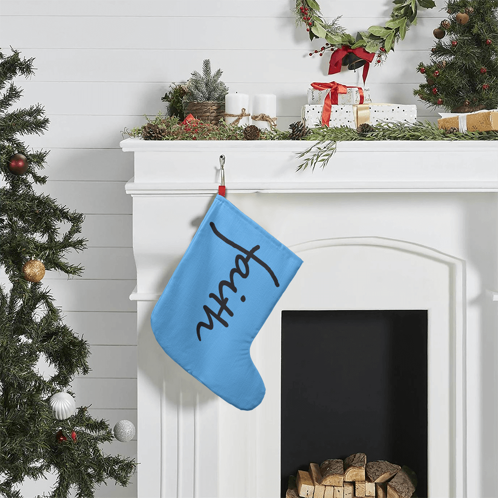 Faith (Black) - Giant Holiday Stocking (Blue) - Gift for Her - Gift for Him