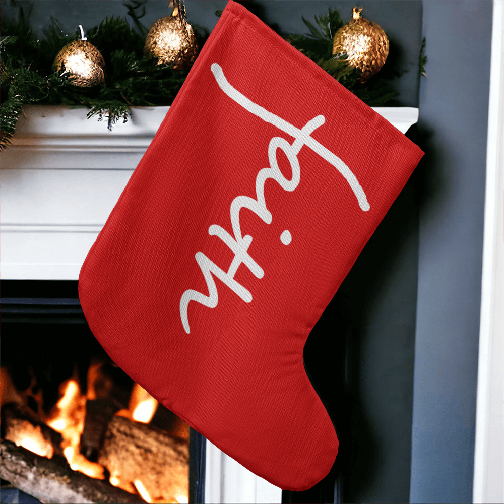 Faith (White) - Giant Holiday Stocking (Red) - Gift for Her - Gift for Him