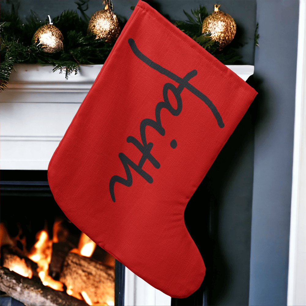 Faith (Black) - Giant Holiday Stocking (Red) - Gift for Her - Gift for Him