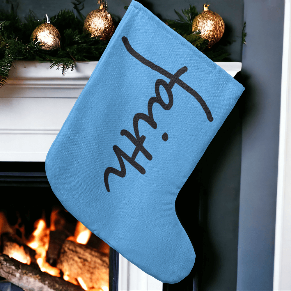 Faith (Black) - Giant Holiday Stocking (Blue) - Gift for Her - Gift for Him