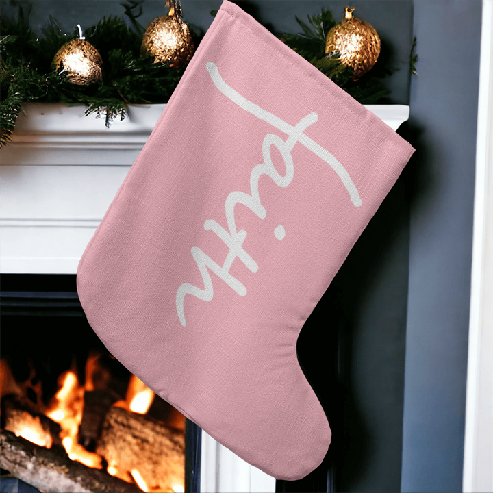 Faith (White) – Giant Holiday Stocking (Pink) – Gift for Her - Gift for Him
