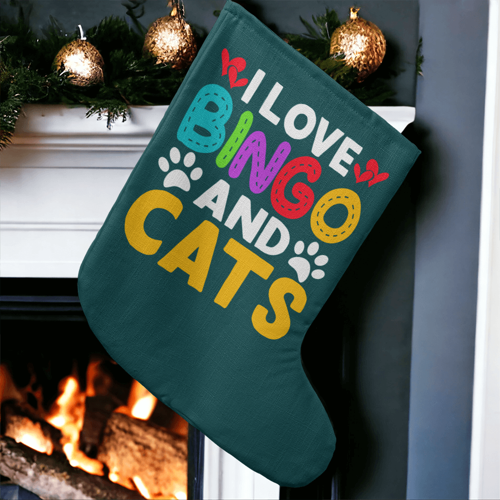I Love Bingo And Cats - Giant Holiday Stocking - Gift for Her - Gift for Him