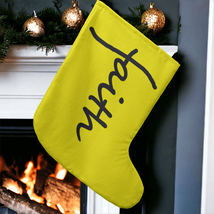 Faith (Black) – Giant Holiday Stocking (Yellow) – Gift for Her - Gift for Him