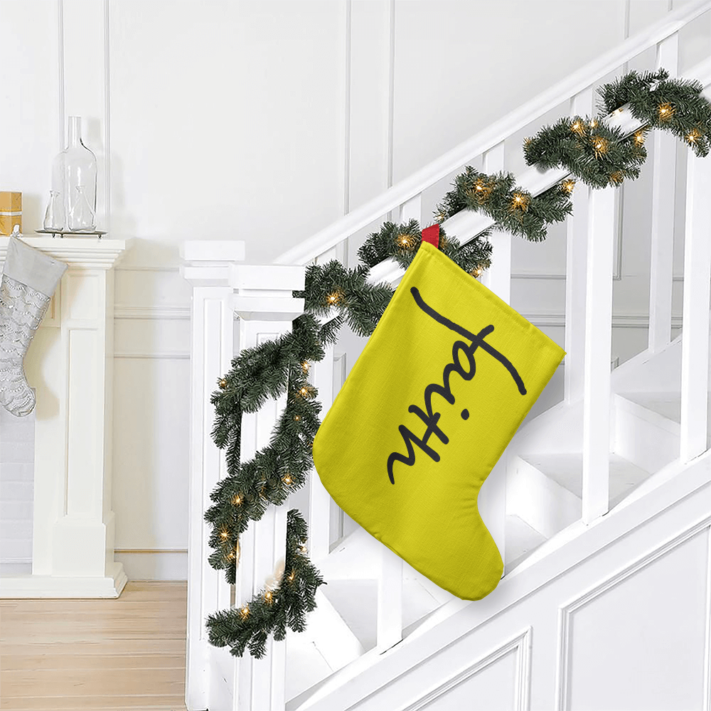 Faith (Black) - Giant Holiday Stocking (Yellow) - Gift for Her - Gift for Him