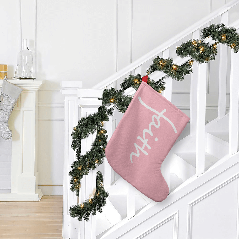 Faith (White) - Giant Holiday Stocking (Pink) - Gift for Her - Gift for Him