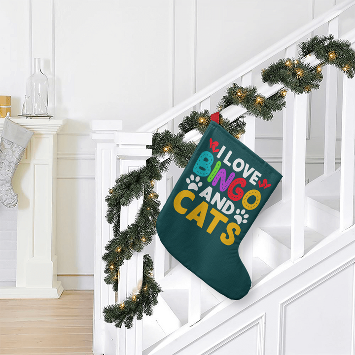 I Love Bingo And Cats Giant Holiday Stocking – Gift for Her - Gift for Him
