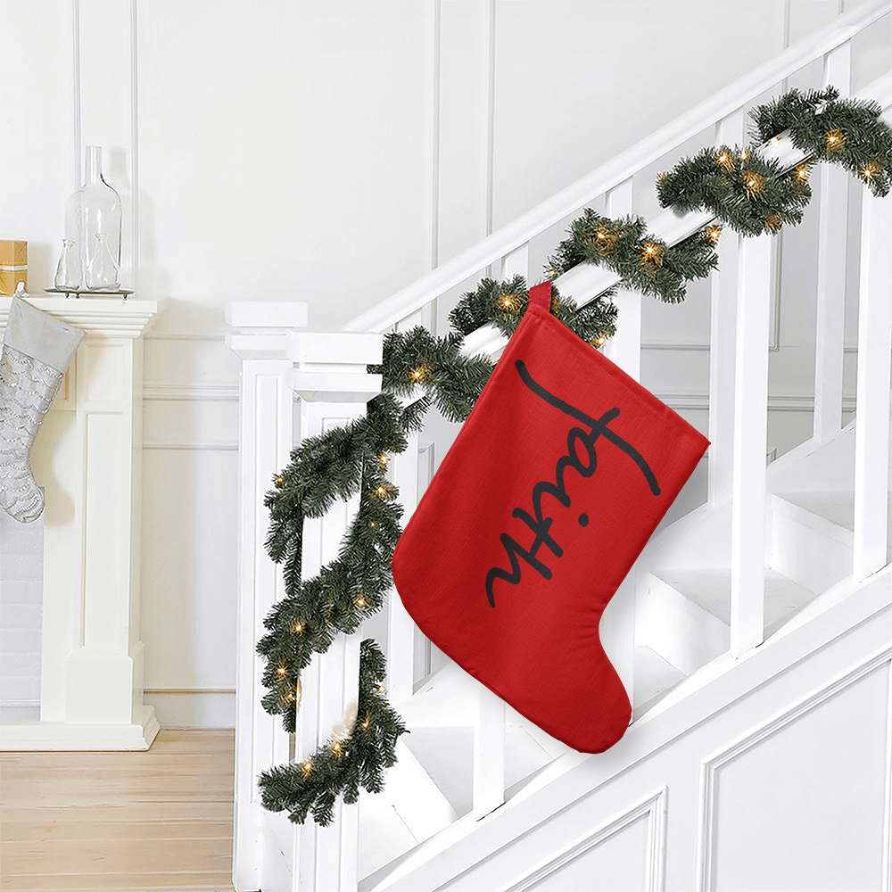 Faith (Black) - Giant Holiday Stocking (Red) - Gift for Her - Gift for Him