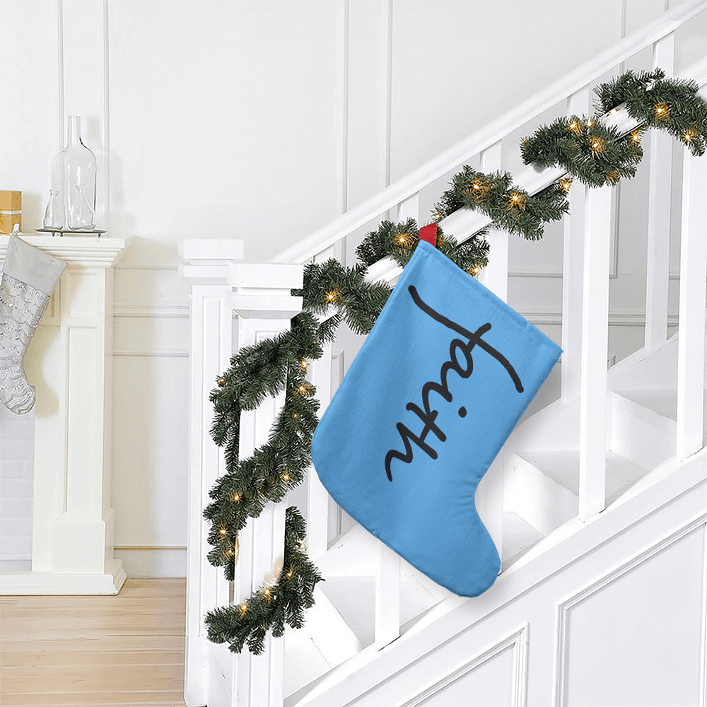 Faith (Black) - Giant Holiday Stocking (Blue) - Gift for Her - Gift for Him