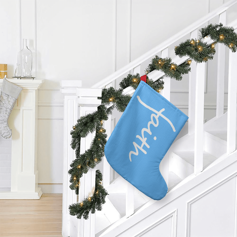 Faith (White) - Giant Holiday Stocking (Blue) - Gift for Her - Gift for Him