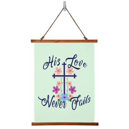 His Love Never Fails - Wood Framed Wall Tapestry (Portrait) - Gift for Her