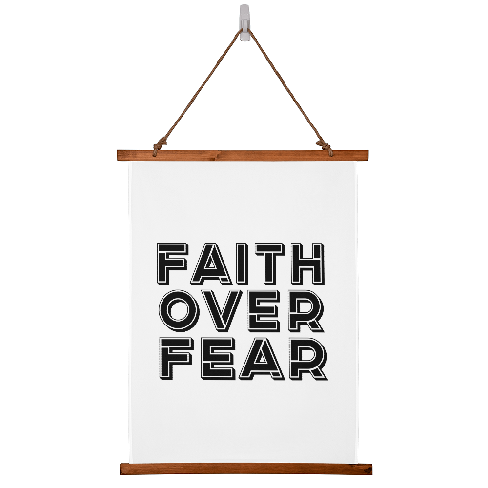 Faith Over Fear (Black) Wood Framed Wall Tapestry (Portrait) – Gift for Her - Gift for Him
