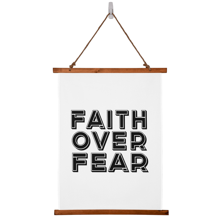 Faith Over Fear (Black) Wood Framed Wall Tapestry (Portrait) – Gift for Her - Gift for Him