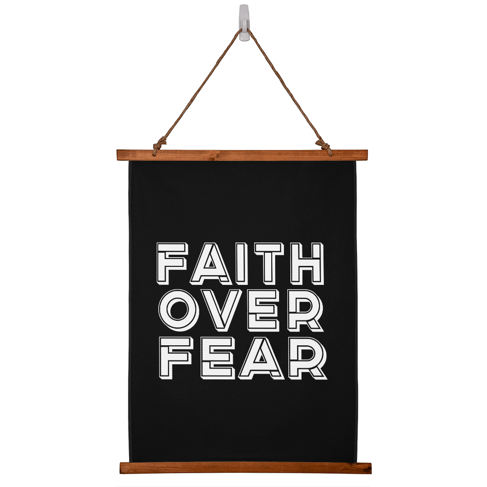 Faith Over Fear (White) Wood Framed Wall Tapestry (Portrait) – Gift for Her - Gift for Him