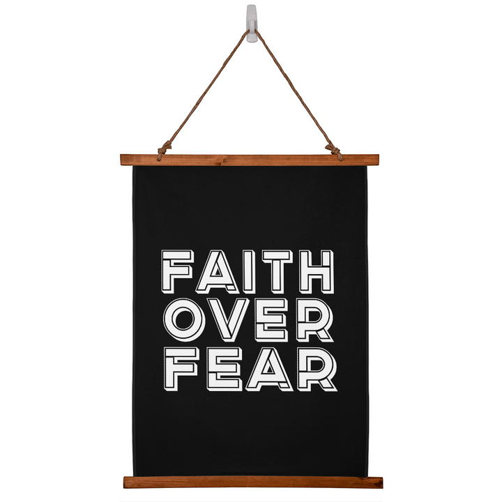 Faith Over Fear (White) Wood Framed Wall Tapestry (Portrait) – Gift for Her - Gift for Him