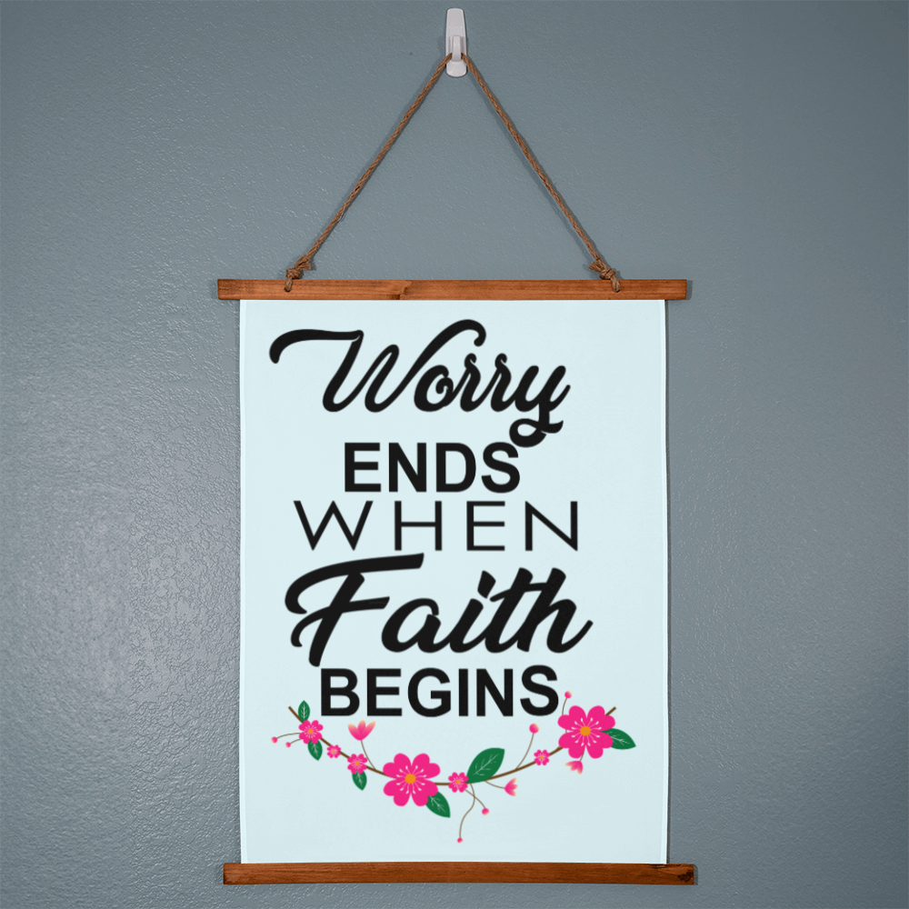 Worry Ends When Faith Begins - Wood Framed Wall Tapestry (Portrait) - Gift for Her