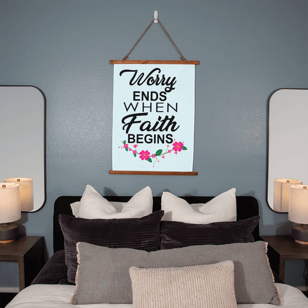 Worry Ends When Faith Begins - Wood Framed Wall Tapestry (Portrait) - Gift for Her