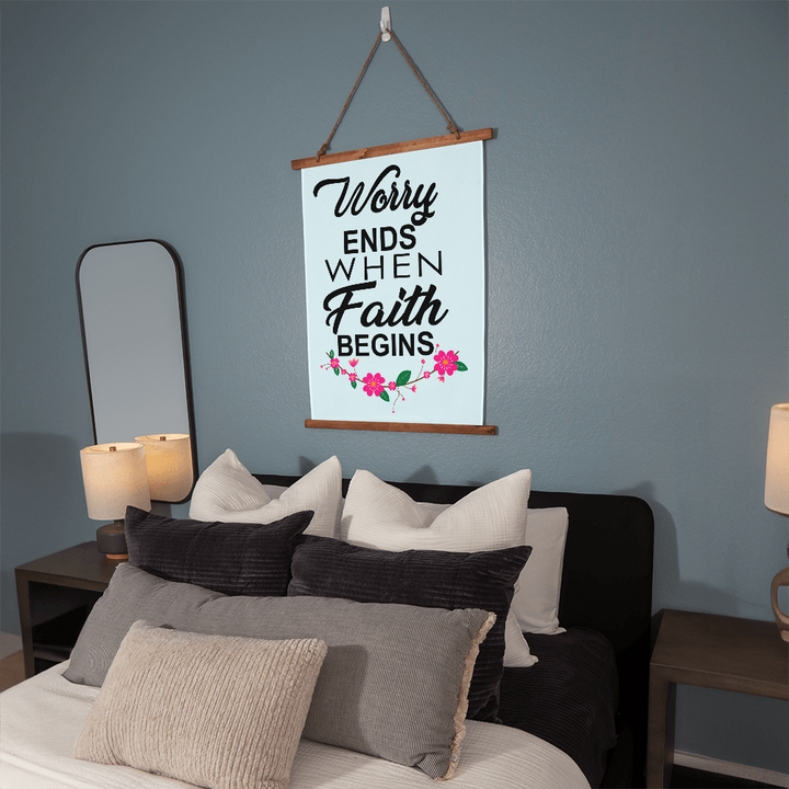 Worry Ends When Faith Begins Wall Tapestry – Gift for Her