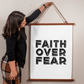Faith Over Fear (Black) - Wood Framed Wall Tapestry (Portrait) - Gift for Her - Gift for Him