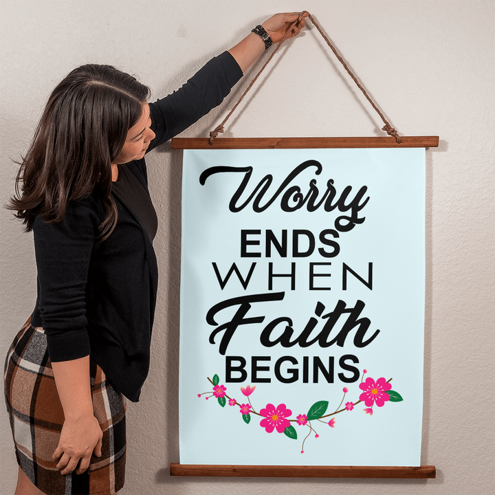 Worry Ends When Faith Begins Wall Tapestry – Gift for Her