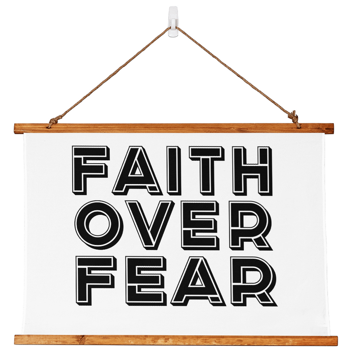 Faith Over Fear (Black) Wood Framed Wall Tapestry (Landscape) – Gift for Her - Gift for Him