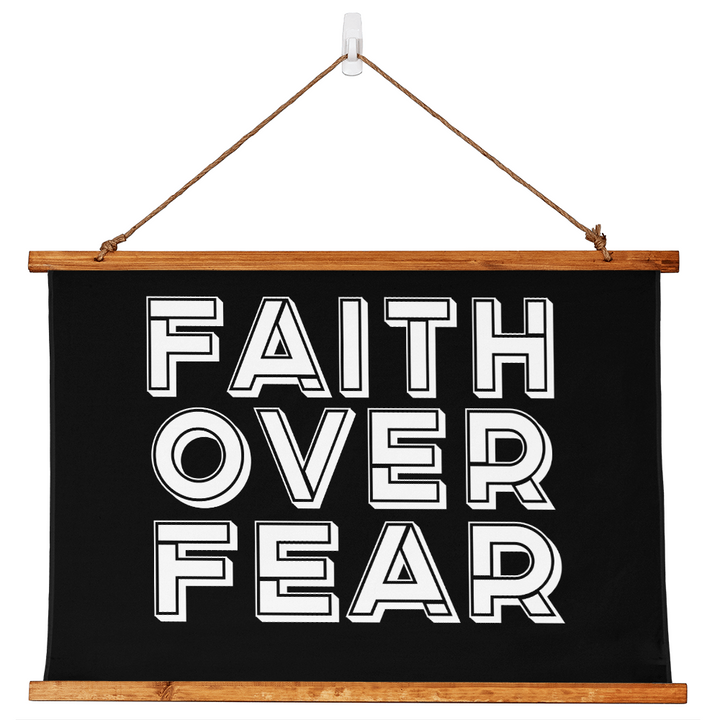 Faith Over Fear (White) Wood Framed Wall Tapestry (Landscape) – Gift for Her - Gift for Him