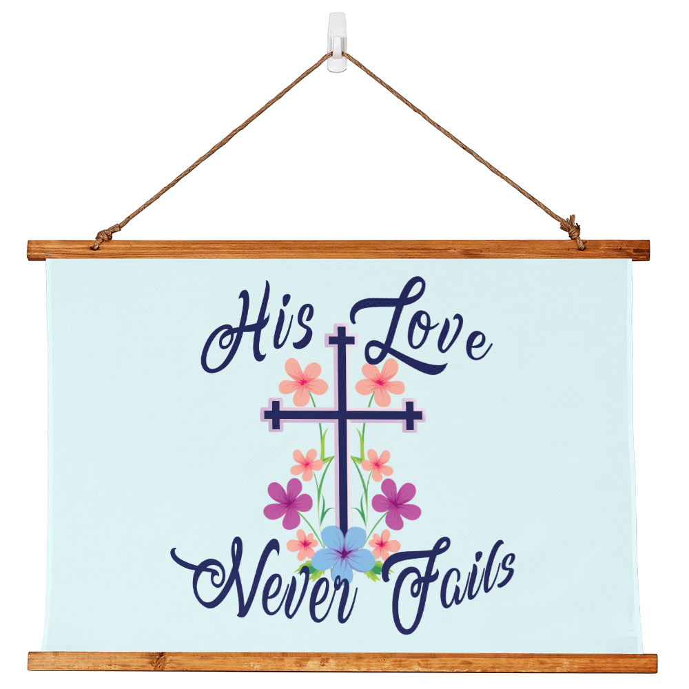 His Love Never Fails Wood Framed Wall Tapestry (Landscape) – Gift for Her