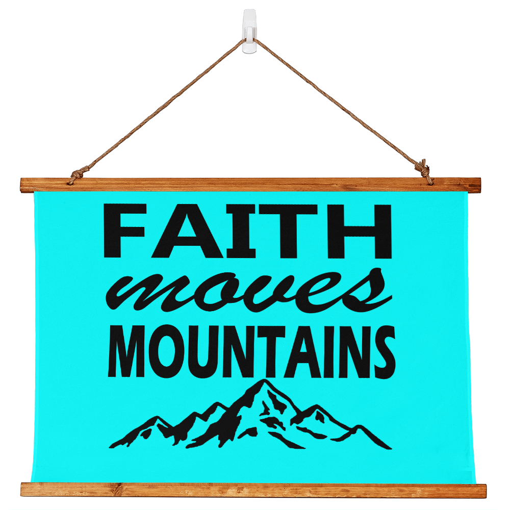 Faith Moves Mountains (Black) - Wood Framed Wall Tapestry (Landscape) - Gift for Her - Gift for Him
