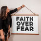 Faith Over Fear (Black) - Wood Framed Wall Tapestry (Landscape) - Gift for Her - Gift for Him