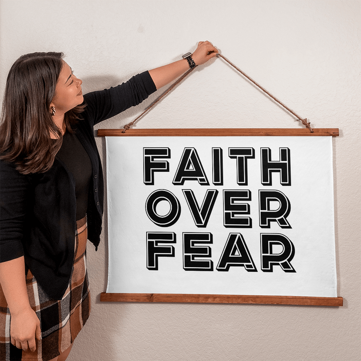 Faith Over Fear (Black) Wood Framed Wall Tapestry (Landscape) – Gift for Her - Gift for Him
