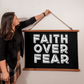 Faith Over Fear (White) - Wood Framed Wall Tapestry (Landscape) - Gift for Her - Gift for Him
