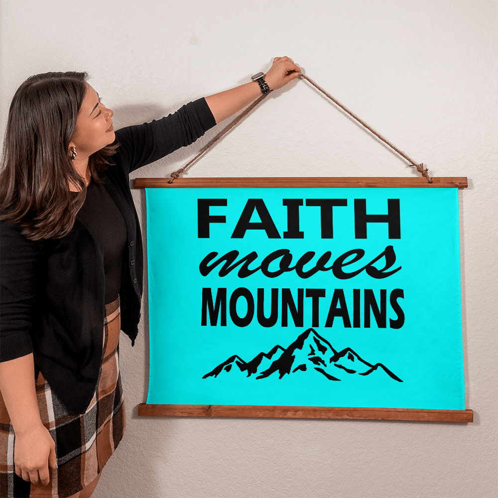 Faith Moves Mountains (Black) - Wood Framed Wall Tapestry (Landscape) - Gift for Her - Gift for Him