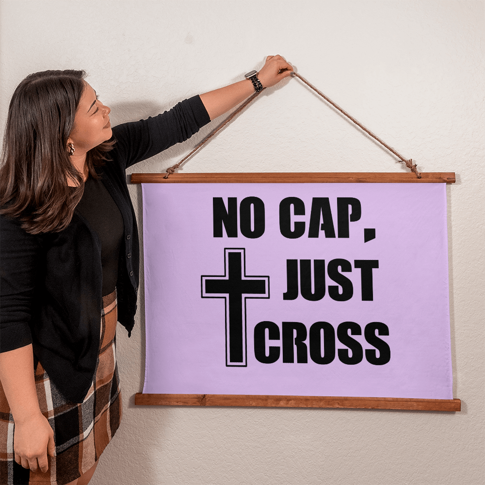 No Cap, Just Cross - Wood Framed Wall Tapestry (Landscape) - Gift for Her - Gift for Him