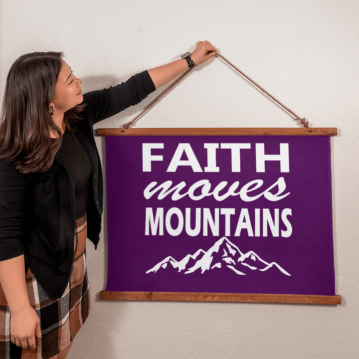 Faith Moves Mountains (White) Wood Framed Wall Tapestry (Landscape) – Gift for Her - Gift for Him