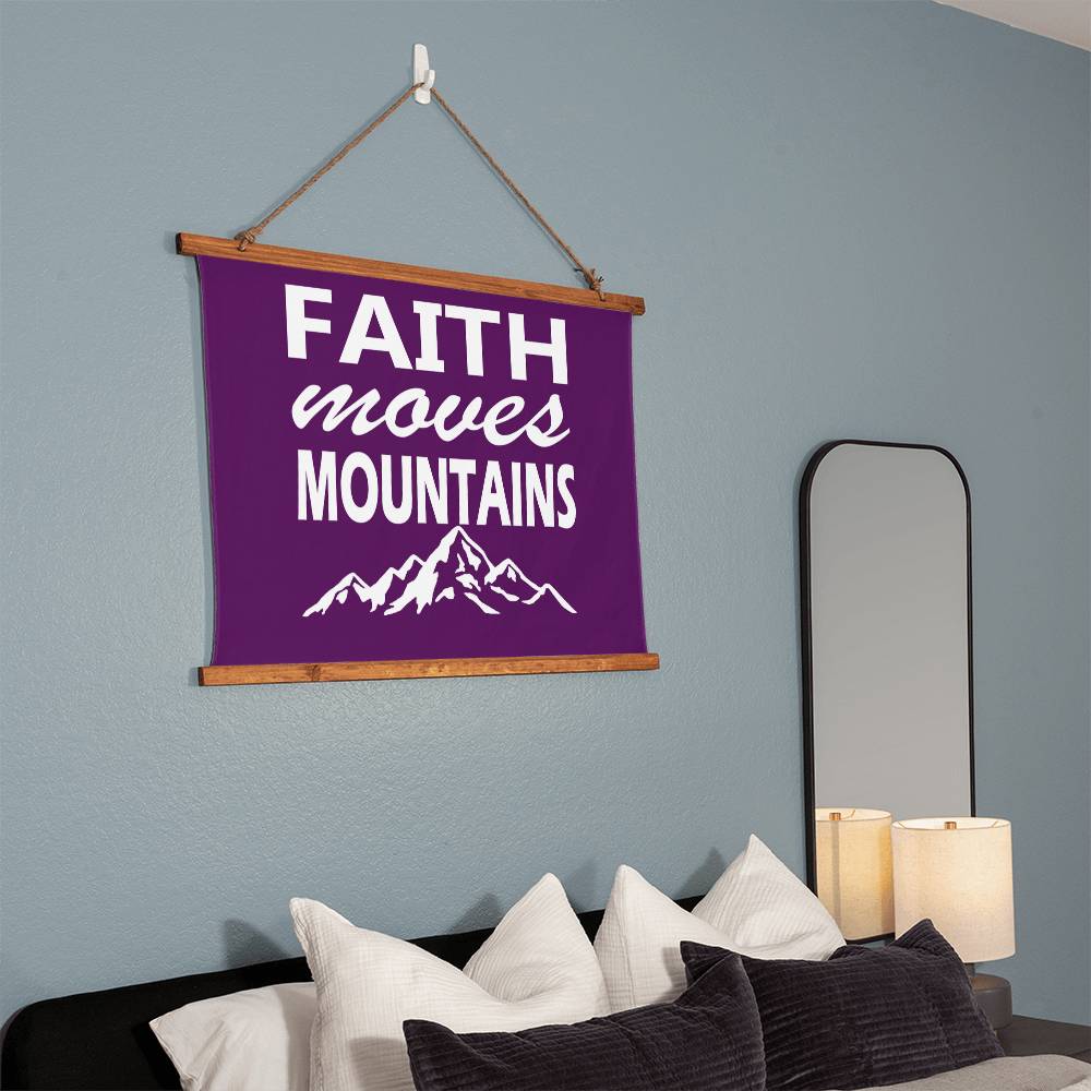 Faith Moves Mountains (White) - Wood Framed Wall Tapestry (Landscape) - Gift for Her - Gift for Him