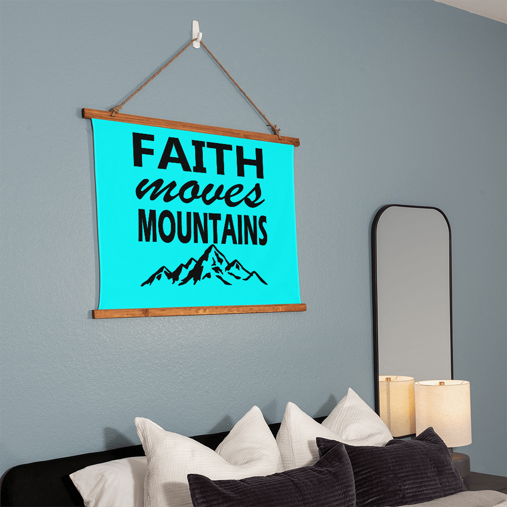 Faith Moves Mountains (Black) - Wood Framed Wall Tapestry (Landscape) - Gift for Her - Gift for Him