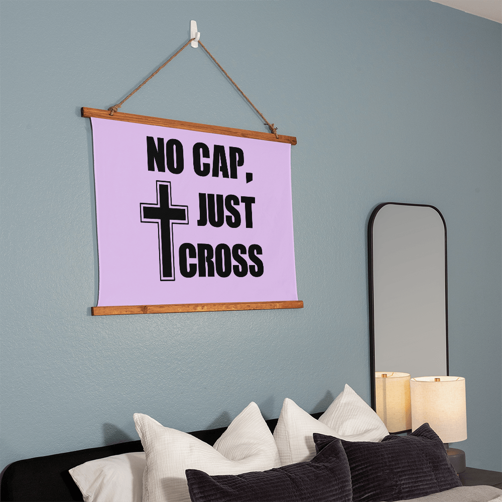 No Cap, Just Cross - Wood Framed Wall Tapestry (Landscape) - Gift for Her - Gift for Him