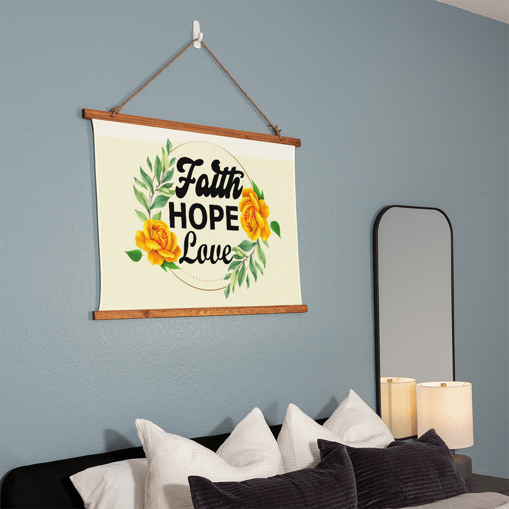 Faith Hope Love - Wood Framed Wall Tapestry (Landscape) - Gift for Her