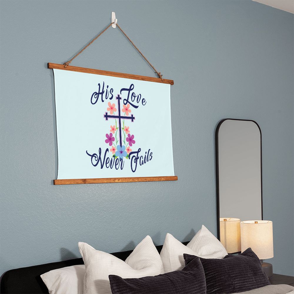 His Love Never Fails Wood Framed Wall Tapestry (Landscape) – Gift for Her
