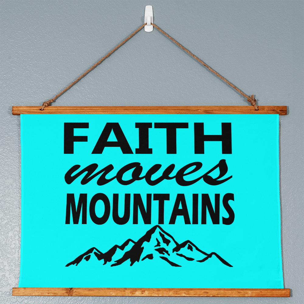 Faith Moves Mountains (Black) - Wood Framed Wall Tapestry (Landscape) - Gift for Her - Gift for Him