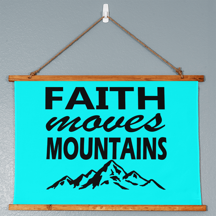 Faith Moves Mountains (Black) Wood Framed Wall Tapestry (Landscape) – Gift for Her - Gift for Him
