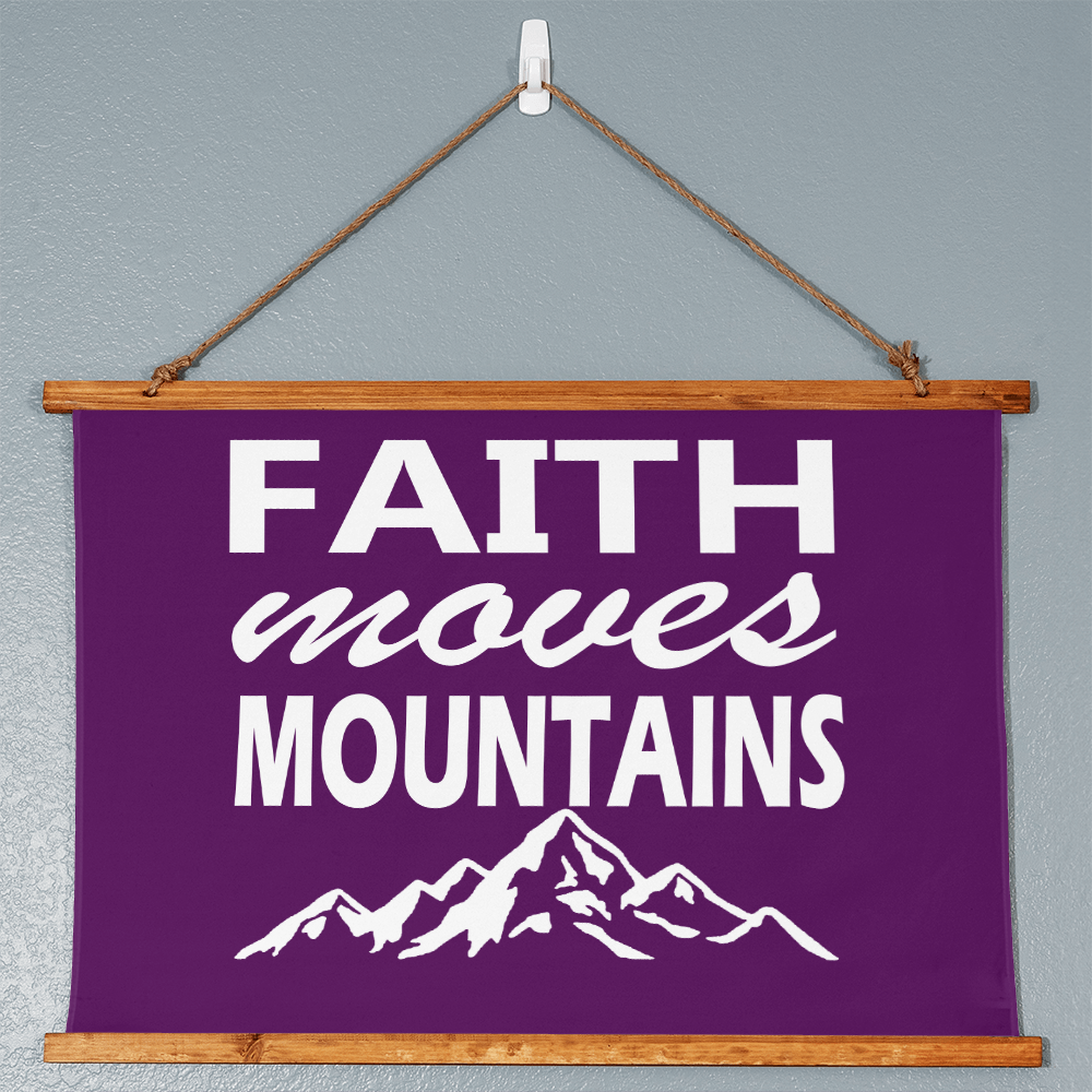 Faith Moves Mountains (White) - Wood Framed Wall Tapestry (Landscape) - Gift for Her - Gift for Him