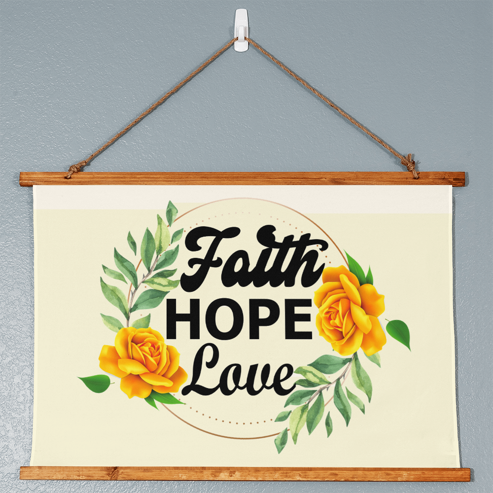 Faith Hope Love - Wood Framed Wall Tapestry (Landscape) - Gift for Her