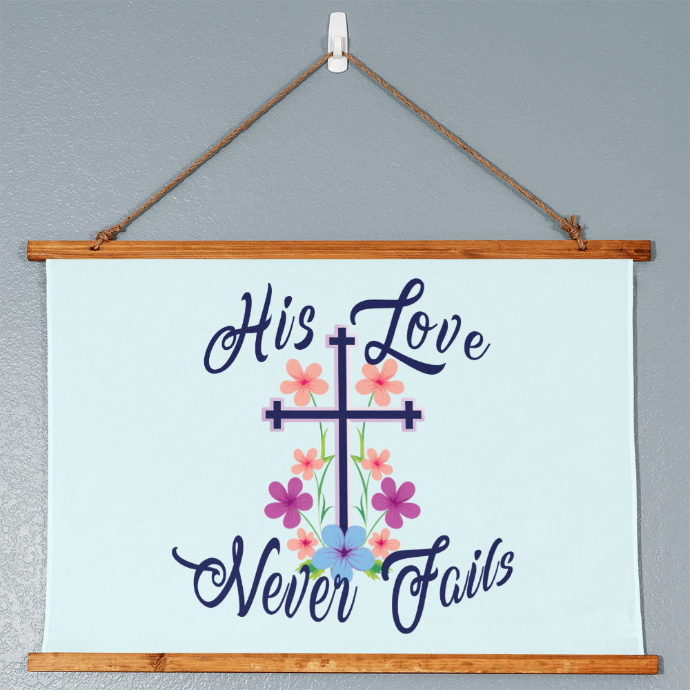 His Love Never Fails Wood Framed Wall Tapestry (Landscape) – Gift for Her