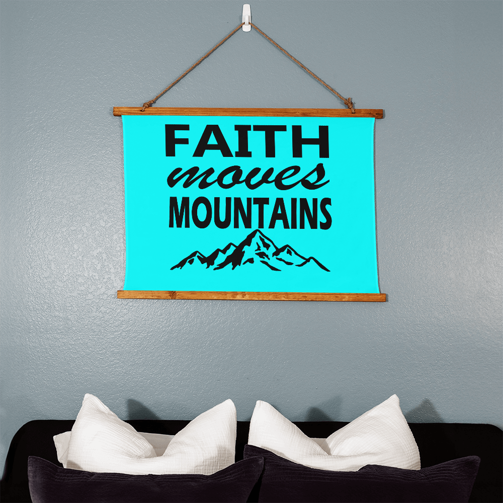Faith Moves Mountains (Black) - Wood Framed Wall Tapestry (Landscape) - Gift for Her - Gift for Him