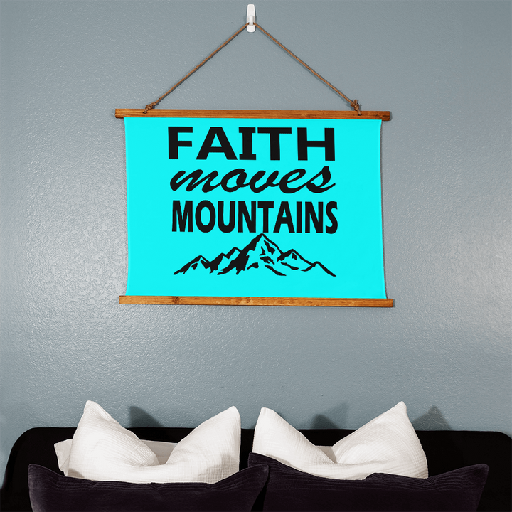 Faith Moves Mountains (Black) Wood Framed Wall Tapestry (Landscape) – Gift for Her - Gift for Him