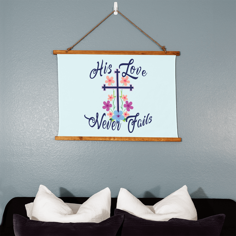 His Love Never Fails Wood Framed Wall Tapestry (Landscape) – Gift for Her