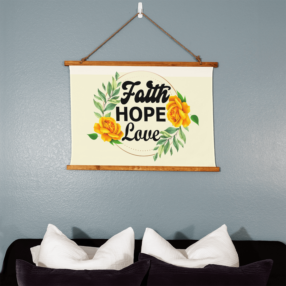 Faith Hope Love - Wood Framed Wall Tapestry (Landscape) - Gift for Her