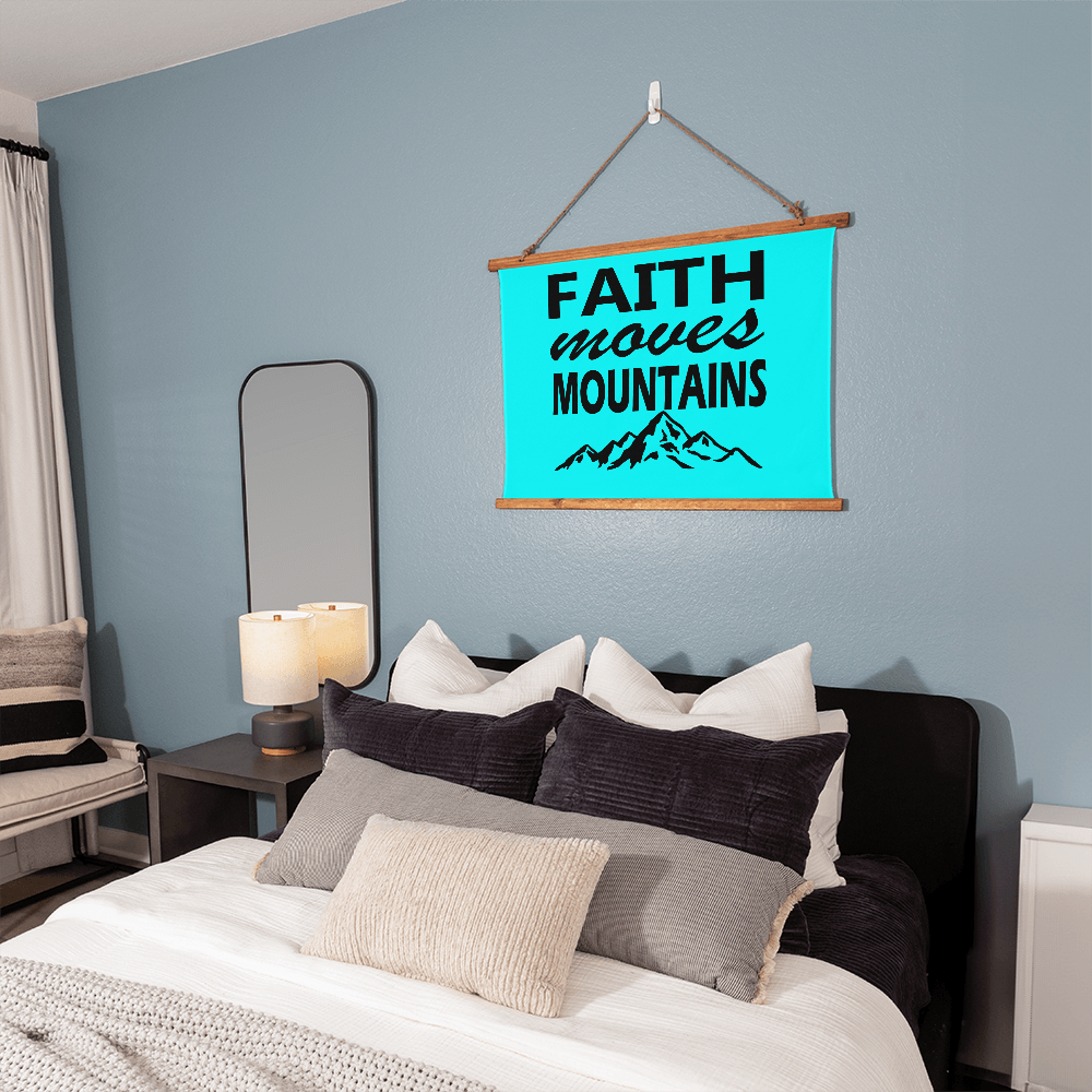 Faith Moves Mountains (Black) - Wood Framed Wall Tapestry (Landscape) - Gift for Her - Gift for Him
